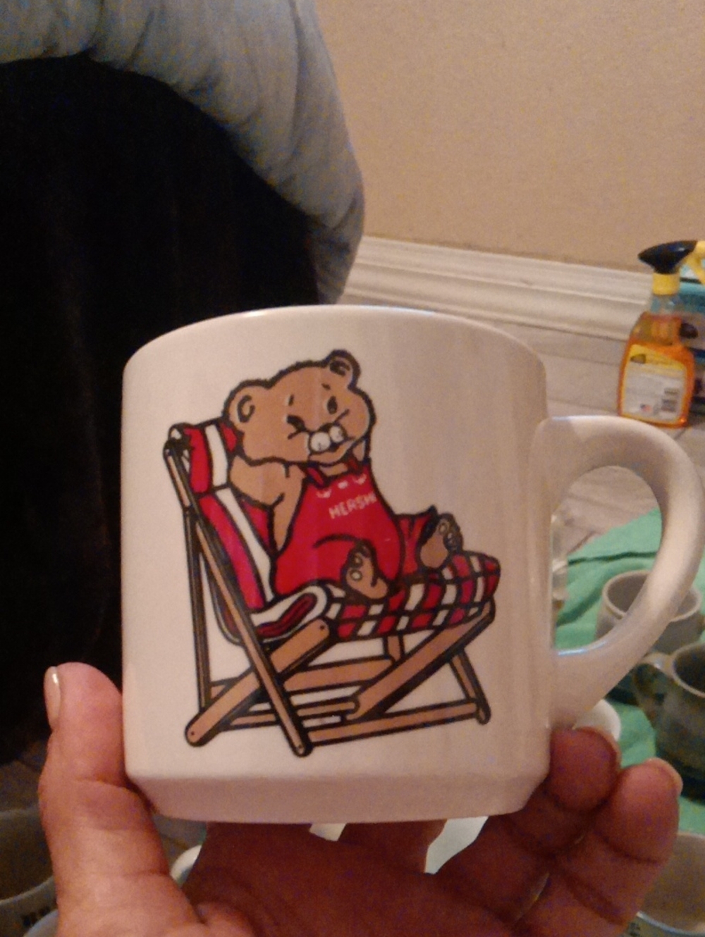 White Ceramic Mug with Red Teddy Bear Design - Unbranded